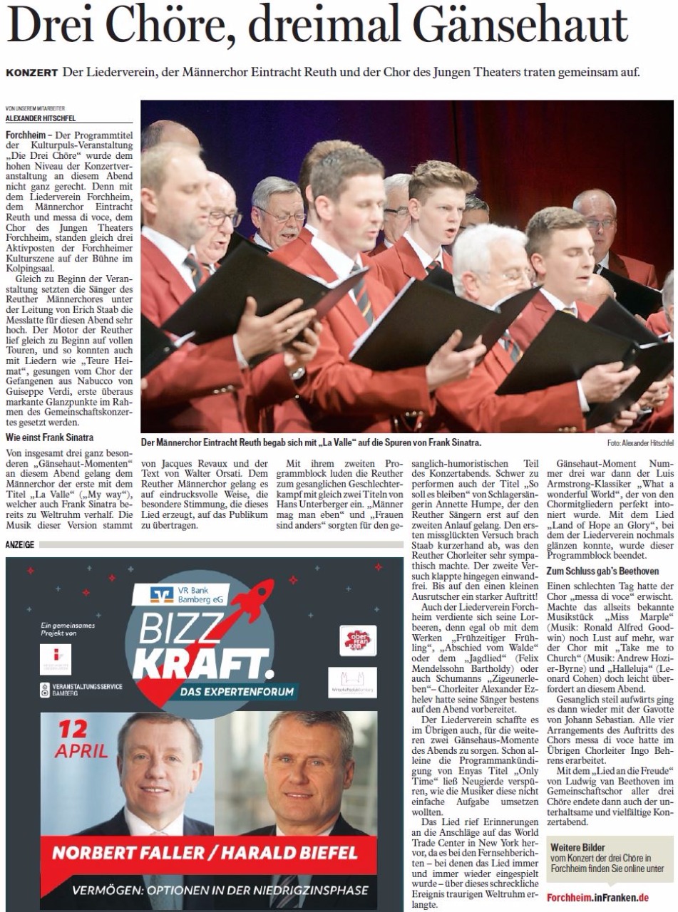 - 15 - Die Drei Ch&ouml;re im Kolpinghaus. Zeitungsbericht im Fr&auml;nkischen Tag.